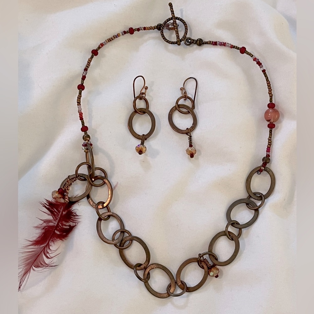 Handmade Burgundy Feather Necklace
